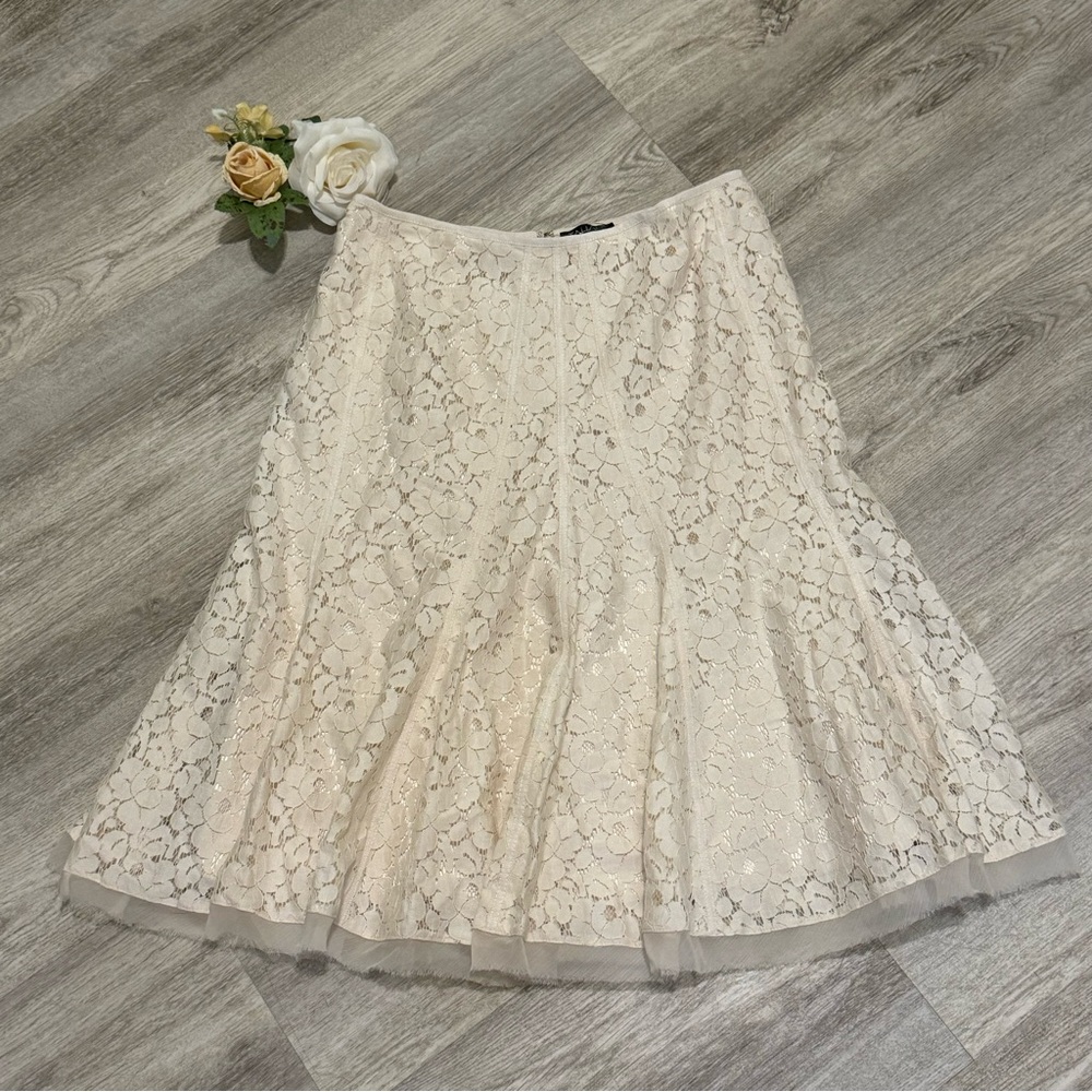 NEW WITH TAGS TAHARI COLLECTION $448 Cream Eyelet Lace Cotton Pleated Skirt SZ 4 - Picture 5 of 14